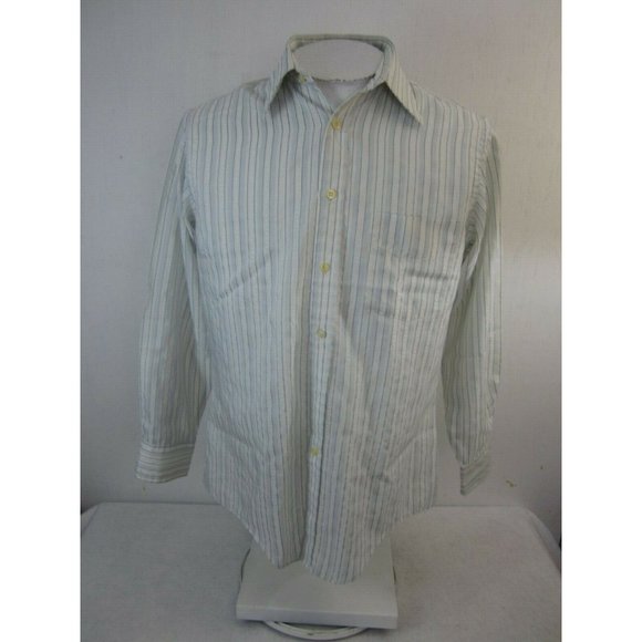 JCPenney Satin Touch vintage 70s Men Dress Shirt long sleeve 15.5-32 blue stripe - Picture 3 of 11